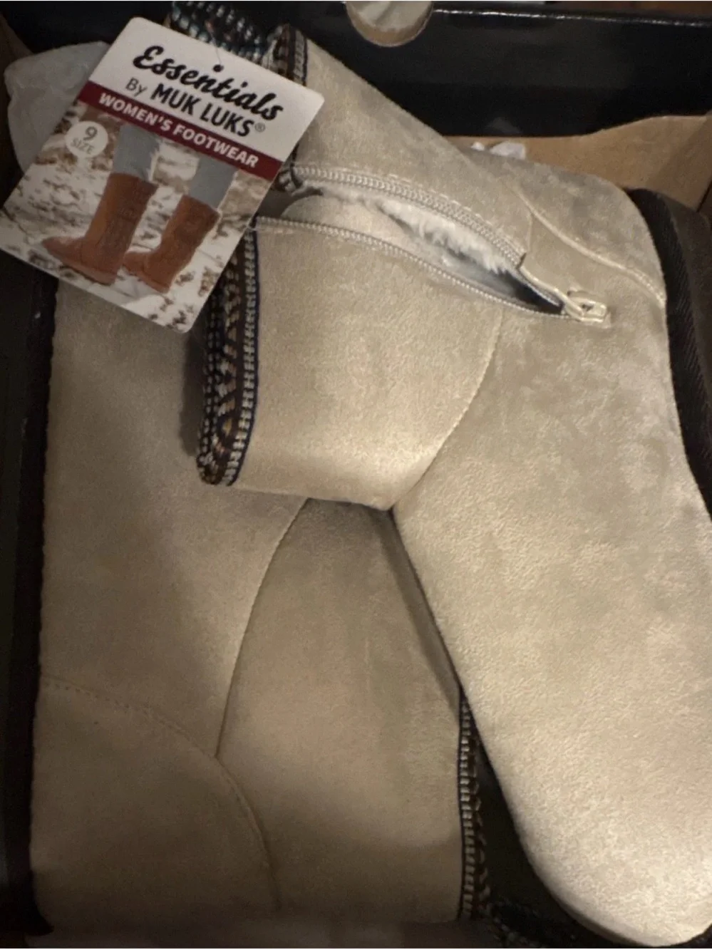 Muk Luks Beige Suede-Look Winter Booties with Trim